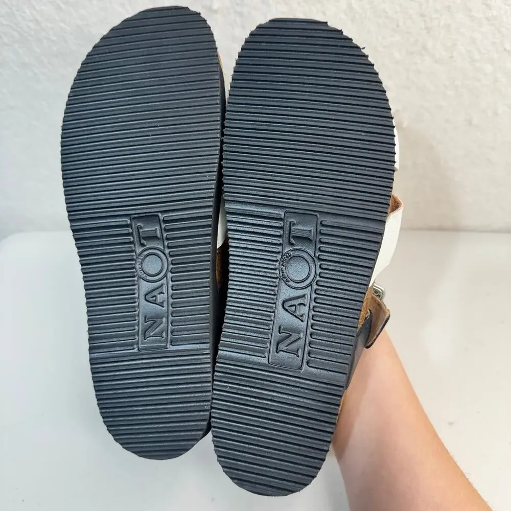 NAOT Juliette Platform Slide Sandal Soft Black & White Leather Straps Women’s 9